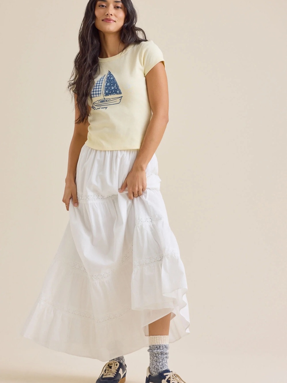 Altar'd State White Tiered Maxi Skirt NWOT
